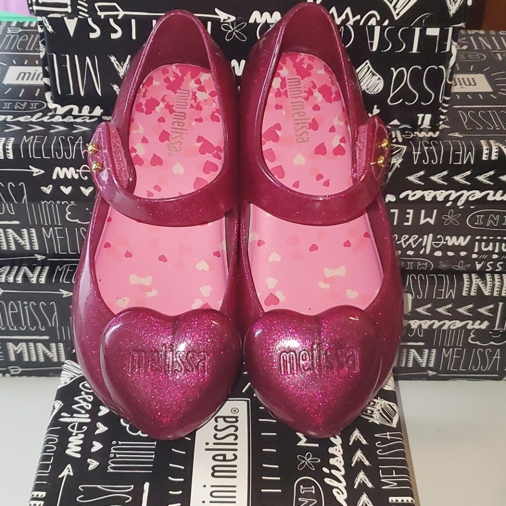 Mini Melissa EUC 9T pink glitter heart